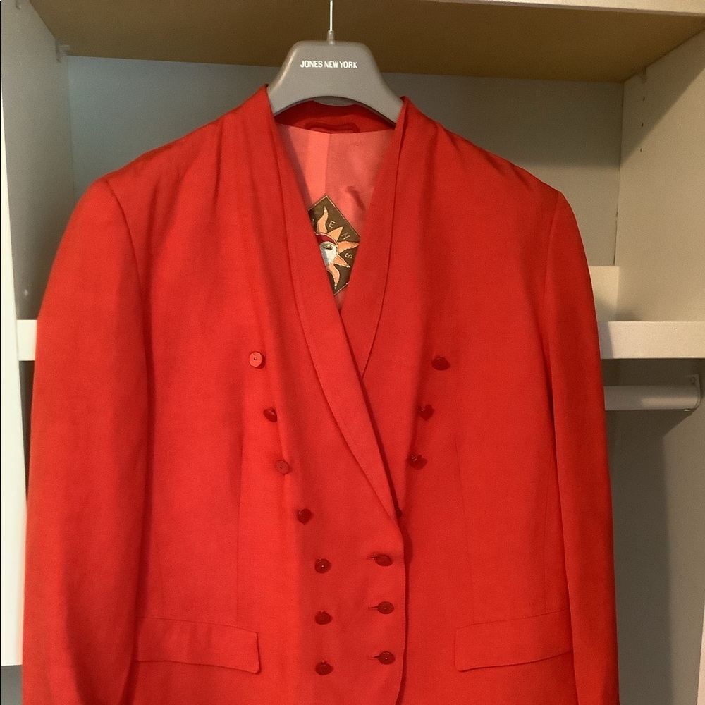 Vintage Tomato Red Flax Linen Suit